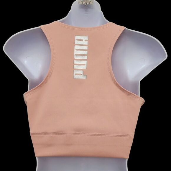 2/$20 Puma Pink With Silver Logo Sport Crop Top Size: M - Picture 2 of 7